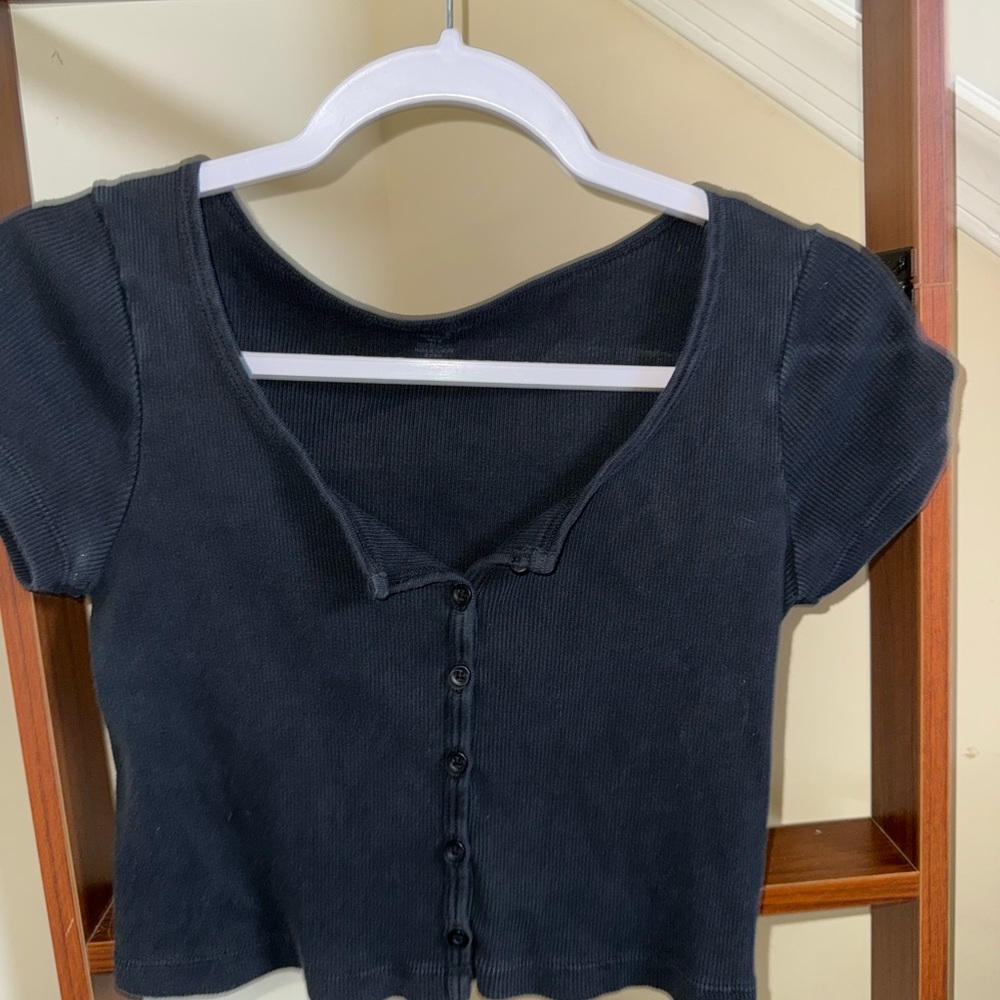 Brandy Melville Light Gray Ribbed Knit Top